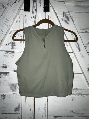 Danskin crop top SageGreen zip front women's L padded built in bra